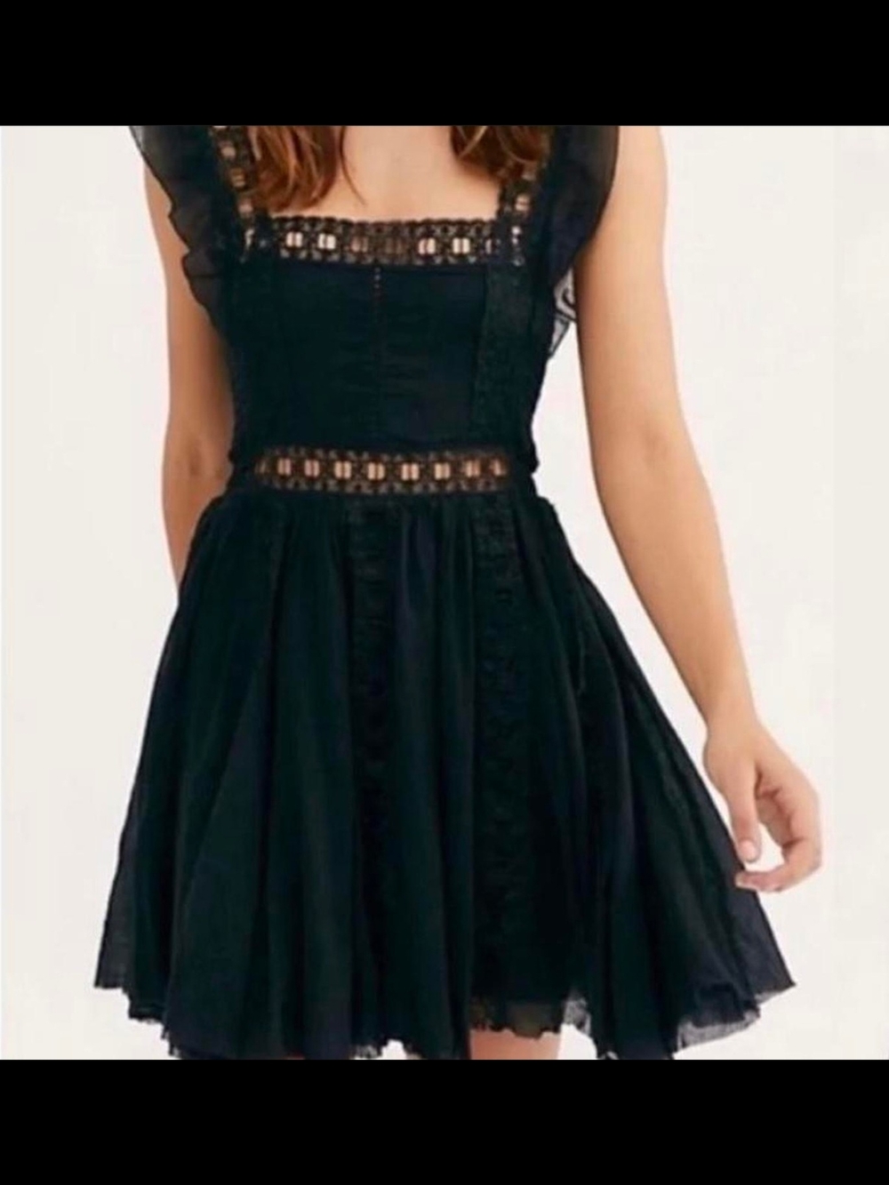 Free People Black Lace-Trim Verona Dress